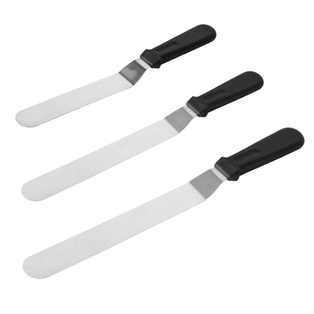 URlighting Cake Icing Spatula Set for Baking - 3 Pieces Offset Stainless Steel Cake Decorating Tools, Angled Frosting Spatulas Smoother, 4"-6"-8" Flexible Resistant Blade with Handle for Easy Grip