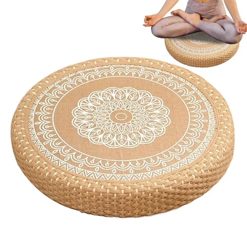JIEBWCHA Coussin de méditation | Coussin rond tressé à la main pour sièges au sol - Antidérapant confortable pour intérieur extérieur méditation yoga