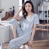 MIVY Schlafanzüge Für Damen,Damen-Pyjama-Sets Aus Baumwolle, 2-Teilig, Lässig, Hellblau, Blumendruck, Rundhalsausschnitt, Nachtwäsche, Weich, Kuschelig, Kurzärmlig, Oberteile Und Caprihosen, Pjs-Set