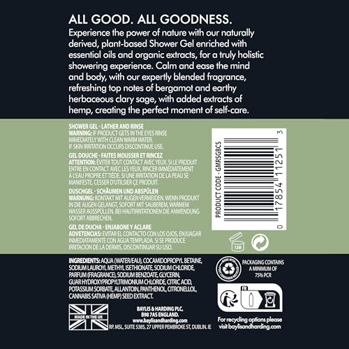 Image of Baylis & Harding Goodness Men's Bergamot & Clary Sage Natural Shower Gel, 500 ml - Vegan Friendly (Pack of 1)