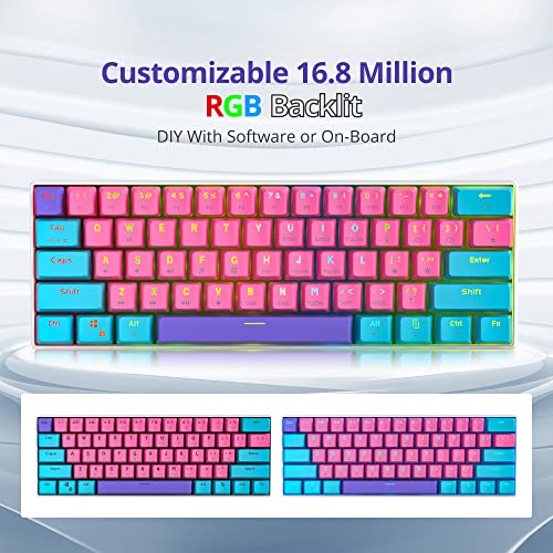 Image of Fogruaden 60% Mechanical Keyboard, 61 Keys Gaming Keyboard, RGB Backlit, Ultra-Compact 60 Percent Wired Keyboard for Win /Mac PC Gamer, Easy to Carry on Trip (Pink, Red Switch)