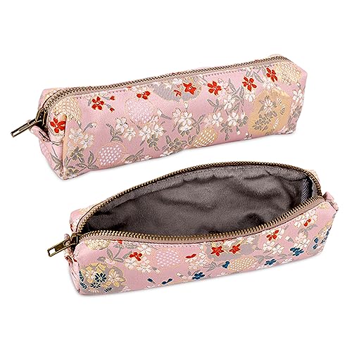 Image of iSuperb Vintage Pencil Case Embroidery Pen Pouch Zipper Pencil Bag Women Makeup Bag for Office Organizer Storage Bag (Pink)