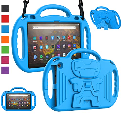 Ltrop Kids Case For Fire Hd 10 And Fire Hd 10 Plus (11Th Generation, 2021 Release) 10.1-Inch With Shoulder Strap, Light Weight Shockproof Kid-Proof Handle Stand Cover Case For Fire Hd 10 2021, Blue #TOP8