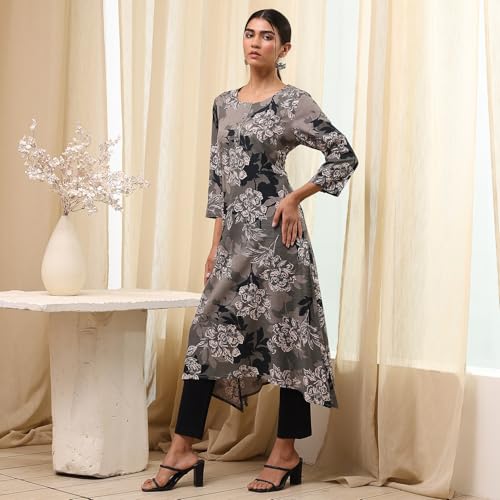 Image of BIBA Women Viscose Rayon Straight Fit Straight Printed Kurta