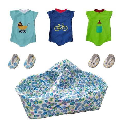 Xunwa Baby Doll Bassinet with Clothes Shoes for 17-18 Inch Newborn Reborn Dolls Boy