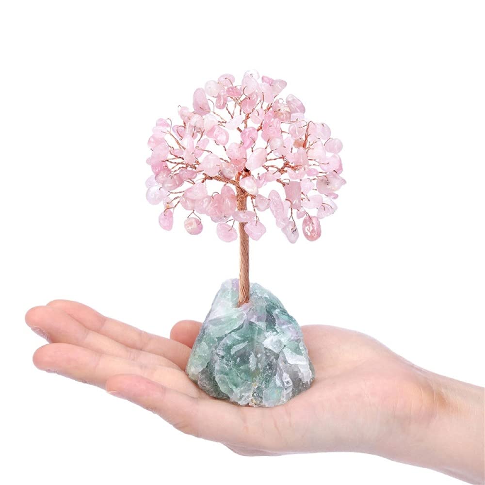 Arbre Feng Shui en fluorite naturelle et quartz rose veritable fait main