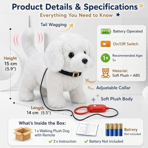 Image of Interactive White Walking Puppy Toy