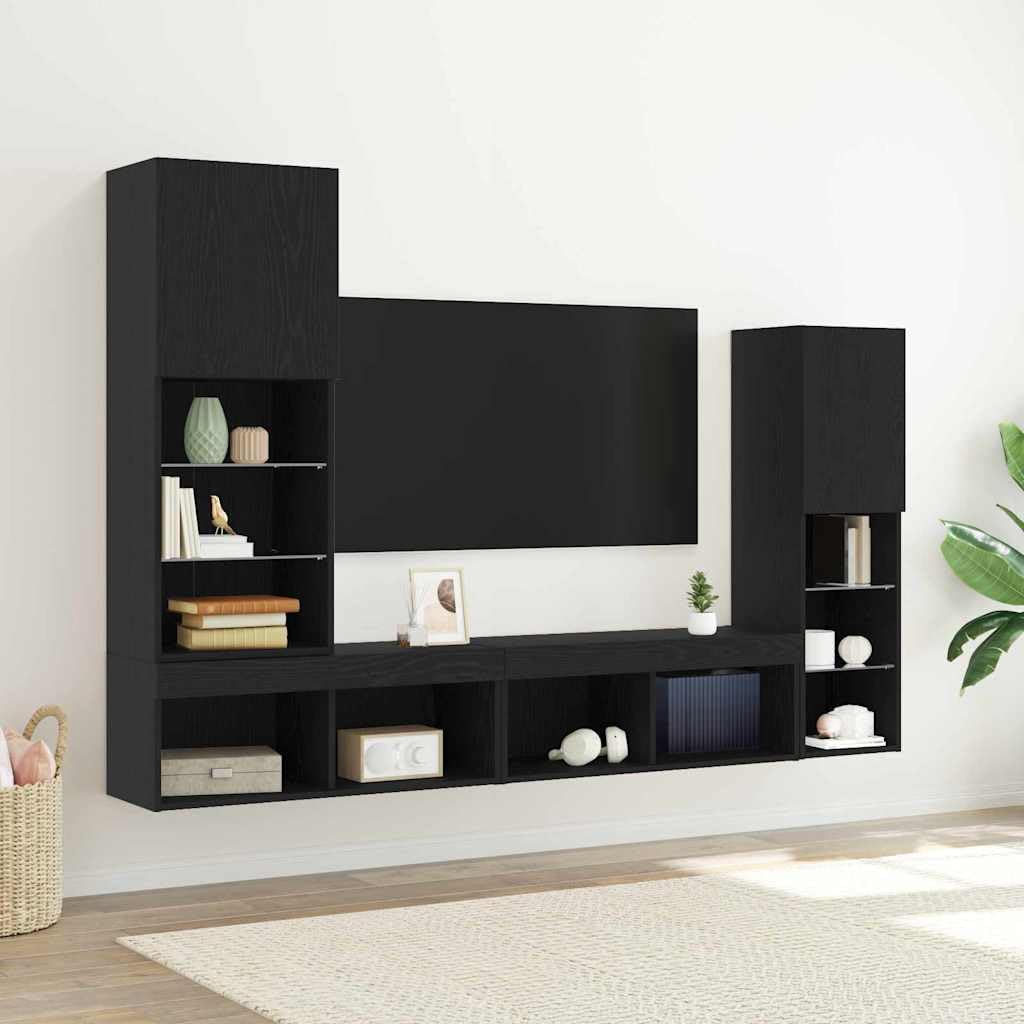 Mueble TV 4 piezas roble negro madera multicapa 190 x 30 x 132 cm