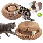Kitty Kurlz Cat Toys for Indoor Kitten & Adult Cats – Magic Accordion Scratcher Board, Curly Scratch Ring, Enrichment Play Track with Ball, Flexible Kurls for Outdoor or Indoor Fun