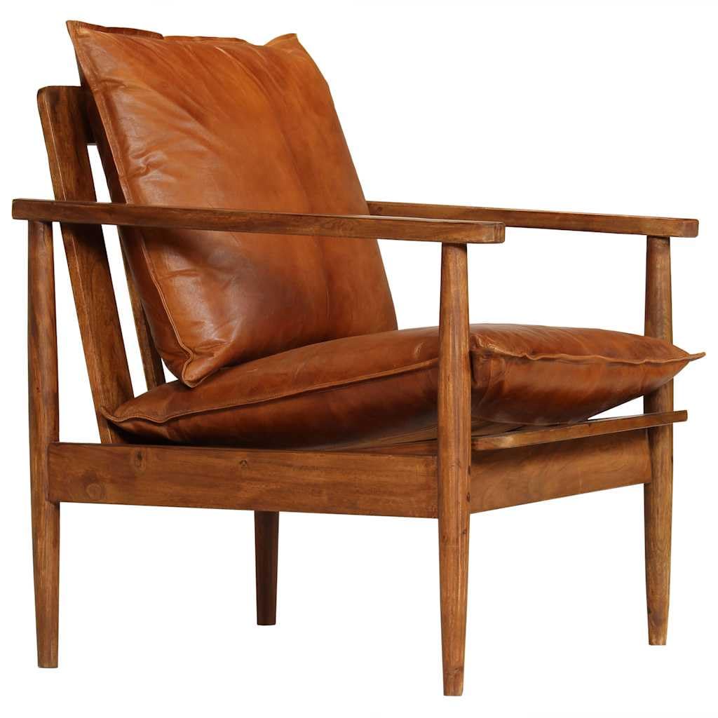 vidaXL Sillón de Cuero auténtico marrón con Madera de Acacia