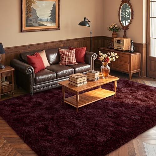 6x9 Red Area Rugs for Living Room Shag Fur Rug,Modern Non-Slip Soft Plush Carpets for Girls Woman Female Wedding Bedroom Home Décor Aesthetic Dark