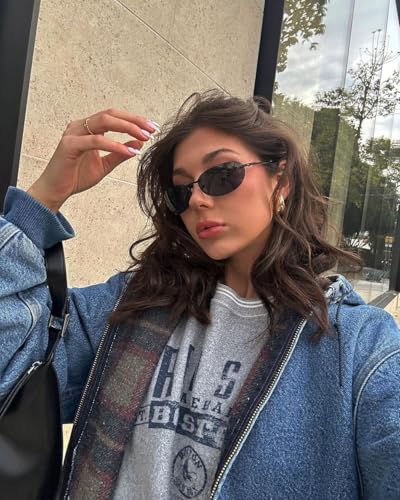 JUDOO Y2K Oval Sunglasses for Men Women 90s Vintage Rectangle Cool Glasses4