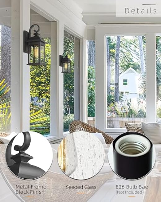 FEMILA Outdoor Wall Sconce, 14.9 Matte Black Seeded Glass Outdoor Sconce Lights, Front Porch Light Fixtures Wall Mount, Garage Lights for Patio, Entryway, Garden, E26 Base, 4FD54B BK