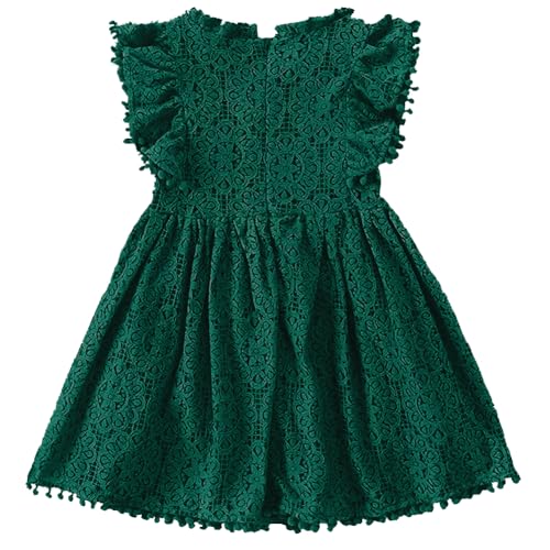 Image of BGFKS Baby Girl Tutu Dress Elegant Lace Pom Pom Flutter Sleeve with Flower Headband Set