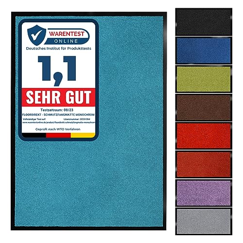Floordirekt Schmutzfangmatte Monochrom | Fussmatte in 10 Größen & 8 Farben | Türmatte für innen & außen (60 x 180 cm, Türkis)