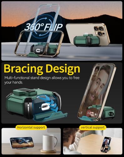 Image of Pohgelan Compatible with AirPods 4 Case (Green) | Magnetic Automatic Lock with Phone Stand & Cleaning Kit,Compatible with Magsafe