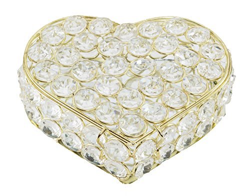 INSPIRATIONWORLD Cast Iron Crystal Heart Shape Gold Jewelry Box