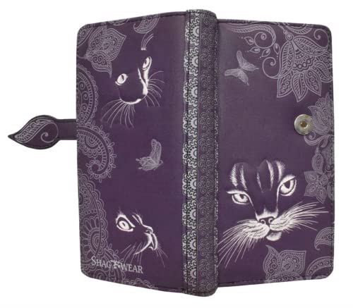 Shag Wear Shadow Cat Large Wallet for Women and Teen Girls Vegan Faux Leather Purple 7"2