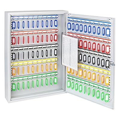 HMF Armario para Llaves Grande de Acero, Caja Llaves Pared con Cerradura para Oficina, administración o Flota de vehículos | 100 Ganchos para Llaves | 55 x 38 x 8 cm | Gris Claro