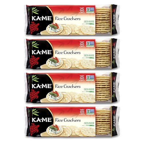KA-ME Sesame Rice Crackers, Gluten-Free Jasmine Rice Snack, 3.5 oz, 4 Pack