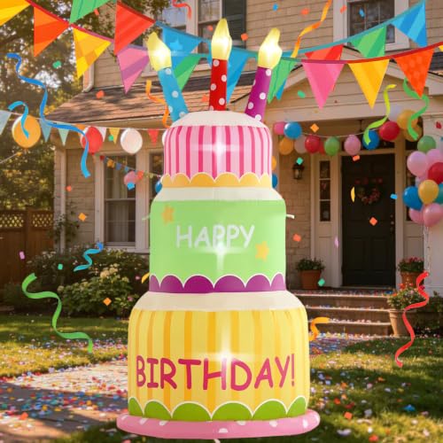 HZGDEJTG6FT Inflatable Birthday Cake Decoration, Outdoor Inflatable Decoration with Built-in LED Lights by HZGDEJTG - Used condition - US$31.47