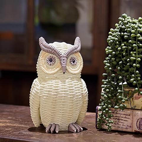 Owl Décor Resin Collectible Figurines - Cute Owl Statue in Woven Finish for Living Room Office Bedroom Kitchen Table Shelf Décor 5.8 * 5.3 * 7.9 Inch Guichifun Cover