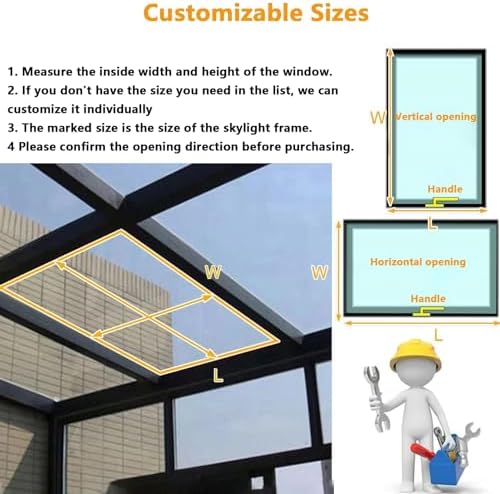 Custom Aluminum Alloy Attic Skylight Window, Sloped Flat Roof Lighting Well - 95x85cm (37.4x33.5in) for Residential Homes, Perfect for Sun Rooms and Attics
