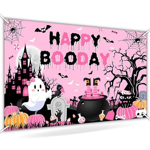 Avezano Halloween Birthday Backdrop Pink Happy Boo Day Banner for...