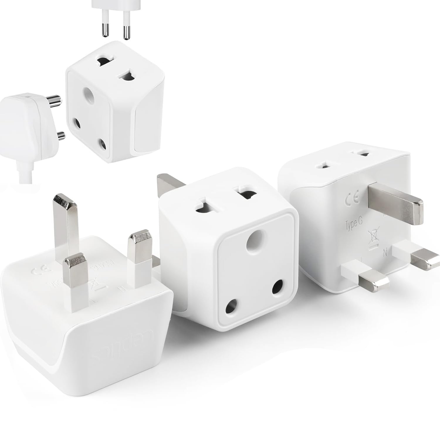 Ceptics UK Adapters for Indian Pins, Type G Plug Adapter with Dual Inputs, India to UAE Adapter, Ireland Plug - 2 in 1 UK Adapter for Laptops, Phones, Chargers - CE - RoHS, 3 Pack