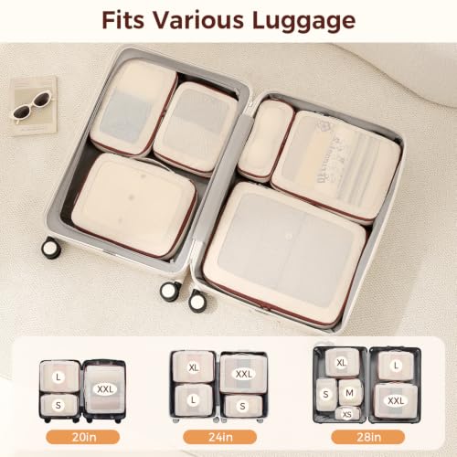 Image of BAGAIL Durable Compression Packing Cubes for Travel, 6 Set-Cream