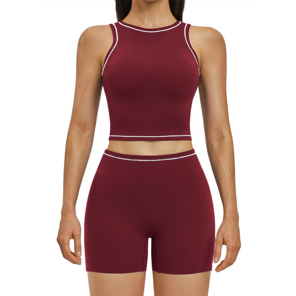 Jpxjgt Women's Red Breathable Lightweight 2-Piece Sports Set Tight-Fitting Slimming Solid Yoga Outfit (Size:l,Color:red)