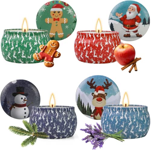 CREASHINE Cadeau de Bougies Parfumées de Noël, 4 x 5,65 OZ Bougies Parfumées de Noël, Cire de Soja Naturelle 120 Heures de Durée, Cadeau de Bougie pour Femme/Motif de Noël/Décoration Maison Cover