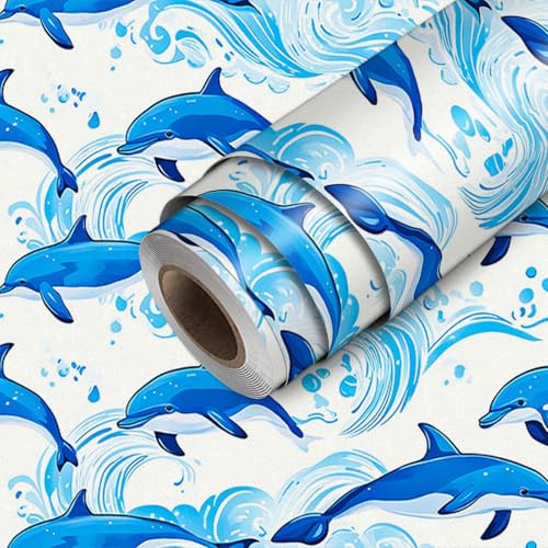 HOMETITUTE Dolphin Water Peel and Stick Wallpaper 118.1x17.7 Inch Vinyl