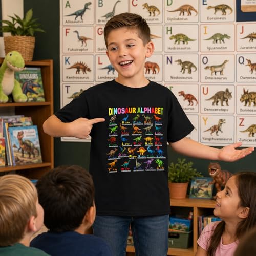 Image of Dinosaur Shirt for Kids Boys Girls Funny Toddler Dino Short Sleeve Graphic Cotton Tee Top 2-7T
