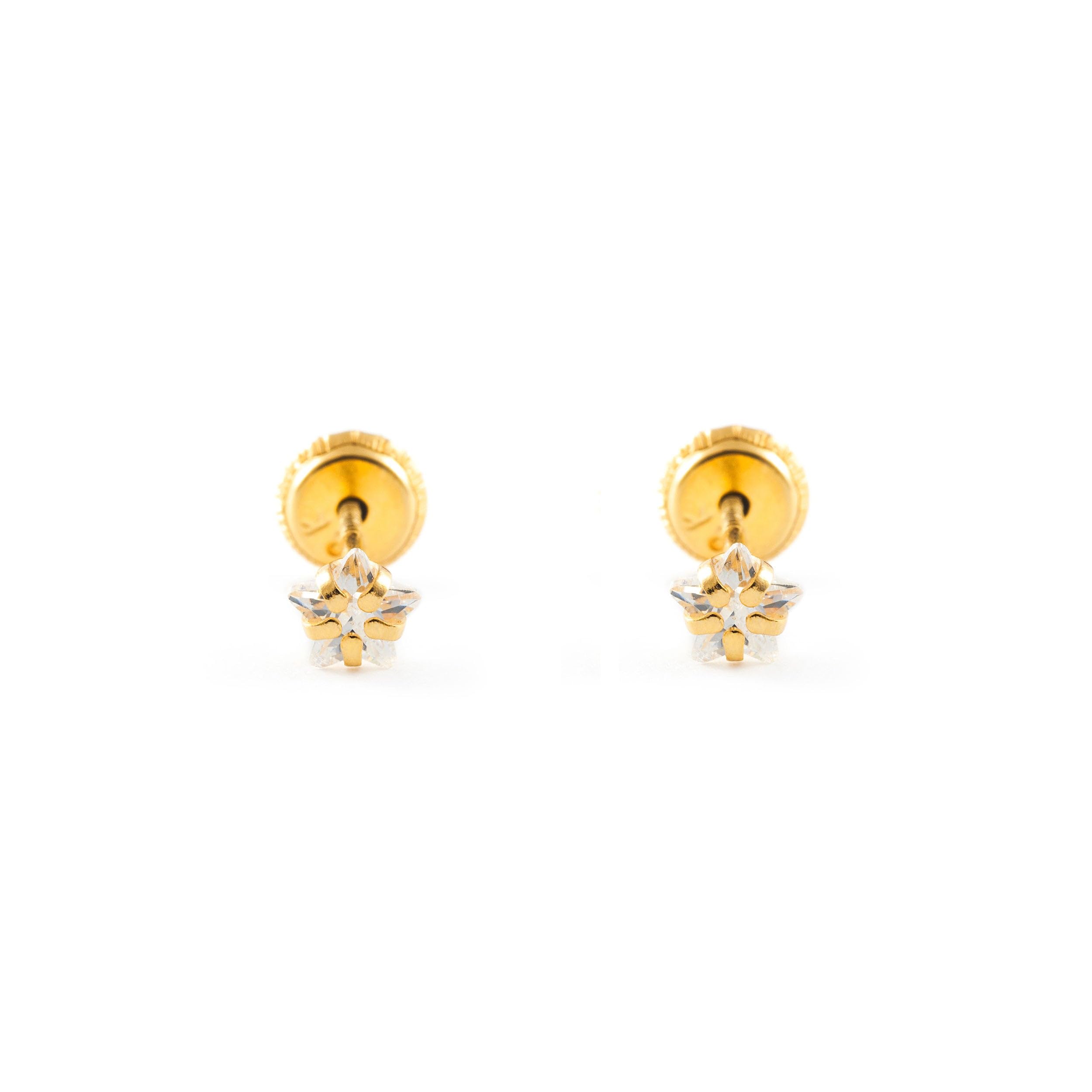 Mondepetit - Orecchini bambini ragazza Stella Zircone Oro Giallo 18K - Scatola Regalo - Certificato di garanzia