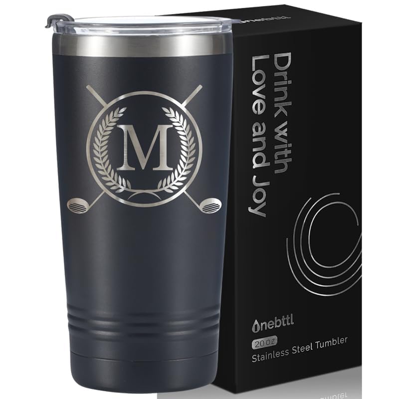 Onebttl Golf Gifts for Men for Golfer & Golf Lovers, 591ml Travel Mug Tumbler with Initial, Perfect Gifts for Men on Birthday, Christmas - M — image 1