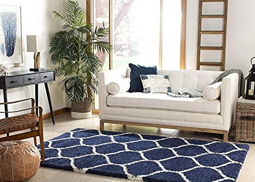 Image of Urban Modern Decor Features 3x5 Feet Modern Soft Shaggy Carpet Thick, Fluffy & 2 inch Pile Shag Rug for Your Kids Room, Bedroom & Livingroom(3x5 feet, Blue & Ivory)