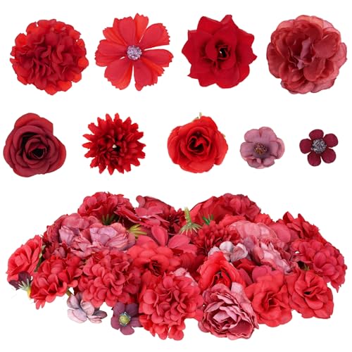 Faux Flowers Heads Small Decorative Flowers for Crafts Cake Wreath Garlands Wedding Table Home Decoration (54 red)