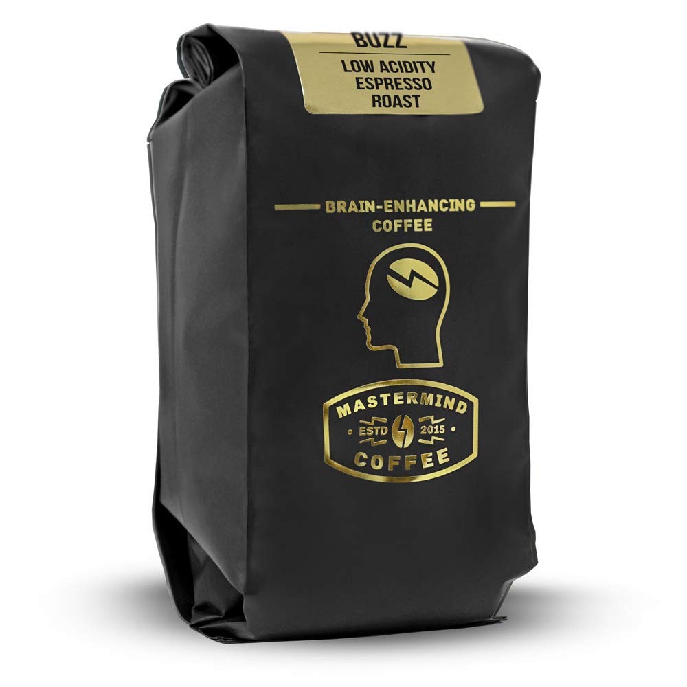 Mastermind CoffeeAlkaline Buzz - Brain Enhancing Whole Bean Espresso Roast - 100% Organic Low Acidity - Heightens Mental Acuity, Improves Memory & Focus - Impossibly Delicious! (10 oz)