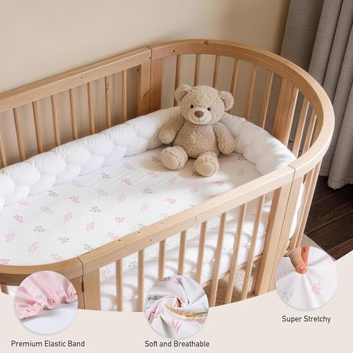 Image of Gllquen Baby Bassinet Sheets 4 Pack, Breathable Cozy Fitted Mattress Sheet | 32 inchx16 inch Soft Baby Sheets for Boys Girls, Compatible with Halo, Snoo, Uppababy, Universal fitted,Baby Gift,