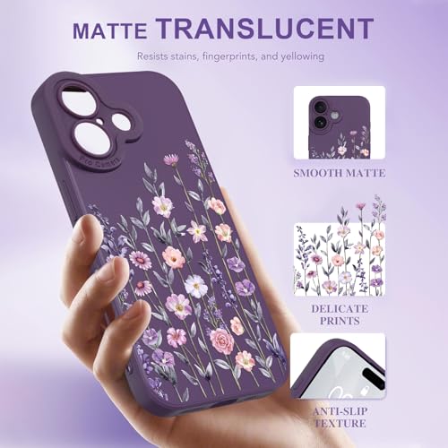 Image of Designed for iPhone 17 Case Flower for Women, Dark Purple | Cute Floral Pattern Liquid Silicone Phone Case [Full Camera Protection] Slim Soft TPU Protective Cover