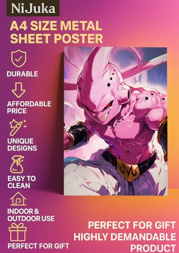Image of NIJUKA Anime Printed Metal sheet Poster For Home And Room Decoration | For Anime Art Fans Boys And Girls (Kid buu art)