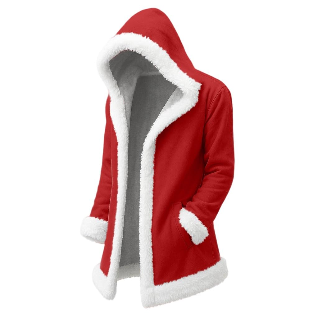 Veste De Noël pour Homme Manteau Long Homme Zippé, Sweat De Noel À Capuche Longue Grande Taille Père Automne Et Hiver Cardigan Blouson Moto Rétro pour Quotidien Chaud Xmas Sweatshirts