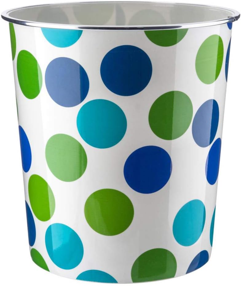 Home Plus 7.7 Litre Quality Floral Design Lightweight Waste Paper Basket Bin (Blue & Green Polka Dot)