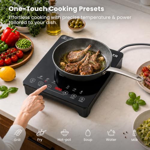 Image of 1800W Portable Induction Cooktop, 8 Inch Heating Plate, Touch Control