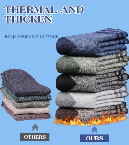 Yeblues 5 Pairs Wool Socks Mens, Winter Thick Merino Warm Hiking Socks,Soft Casual Thermal Crew Socks2