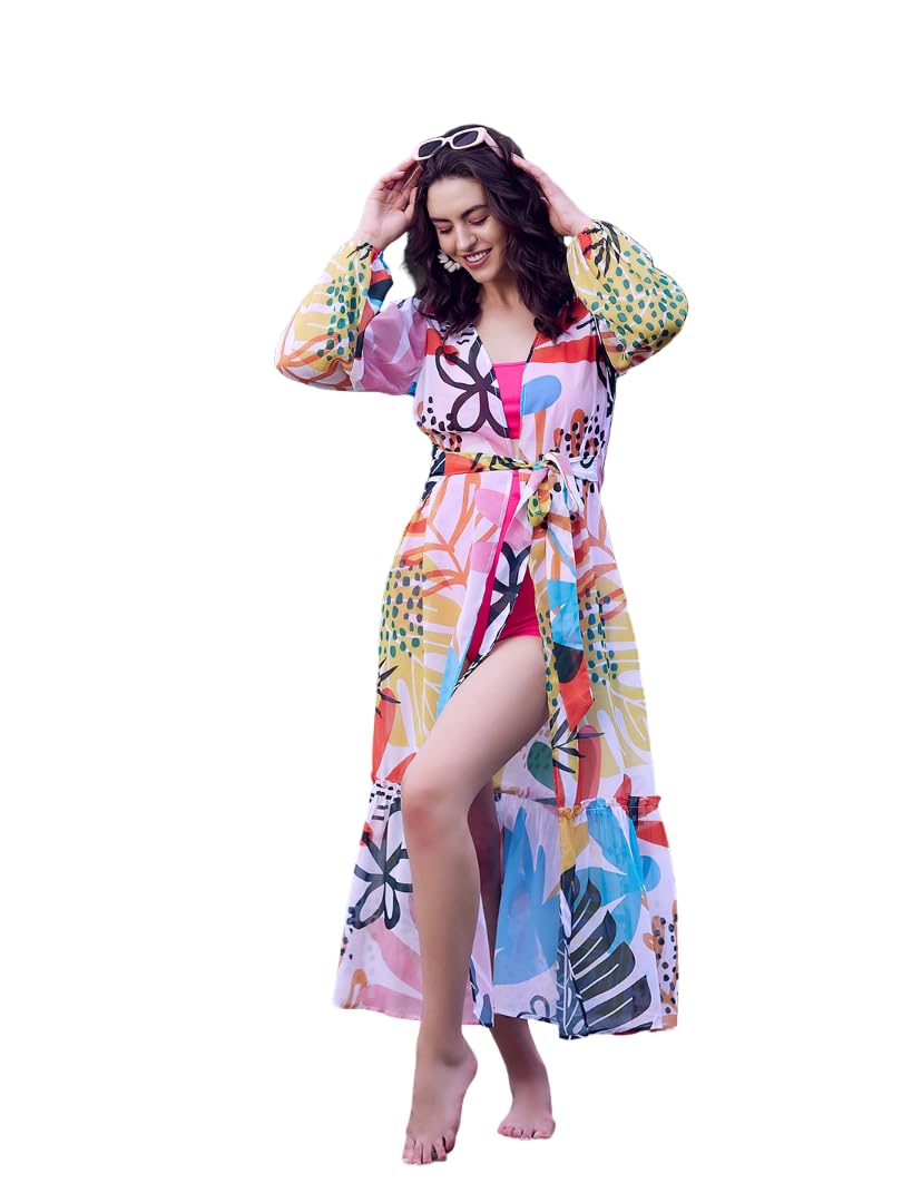 athena lifestyle Women and Girls Polyester Regular Long Sleeves Round Neck Printed Cover-Up Dress Swimwear-picture-20