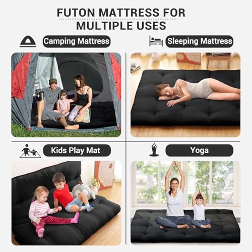 Image of Deevine Craft Quilt Cotton Floor Bed Mattress, Foldable,Rollable Movable Single Bed Comfort Gadda 1 Sleeping Capacity, S Quilted Design (Black, Single Bed 72X36X5 Inches)