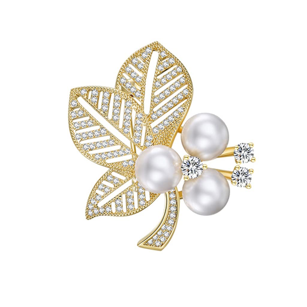 Broche femme feuille perle élégante en strass pour costume chic