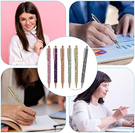cobee Bling Metal Pens, 6pcs Click Retractable Ballpoint Pens, 1.0mm Black Ink Ballpoint Pens, Metal Glitter Ballpoint Pens for Men, Women, School, Office, Home, Drawing(Checkered Style)